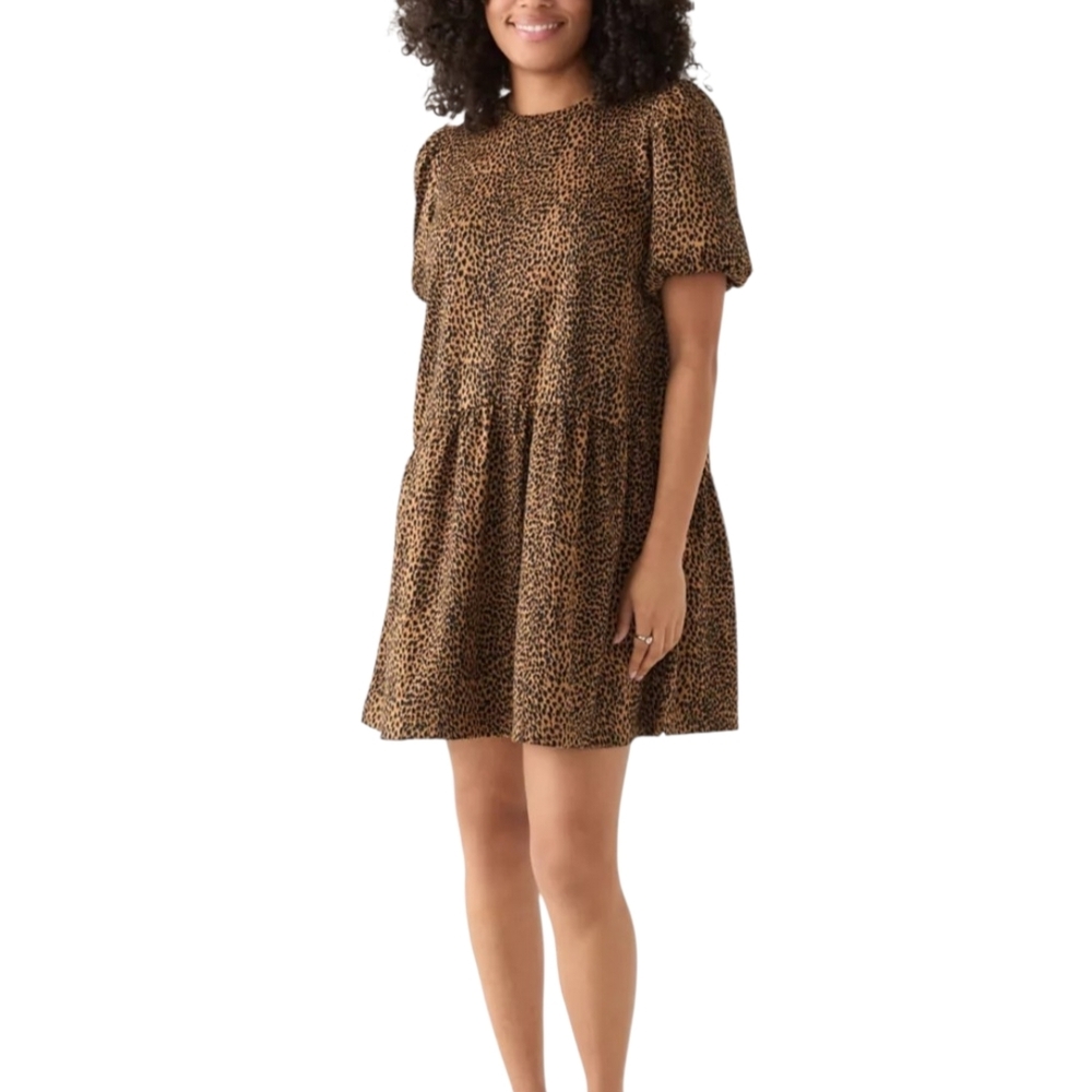 Crown & Ivy Balloon Sleeve Leopard Print Jacquard Dress